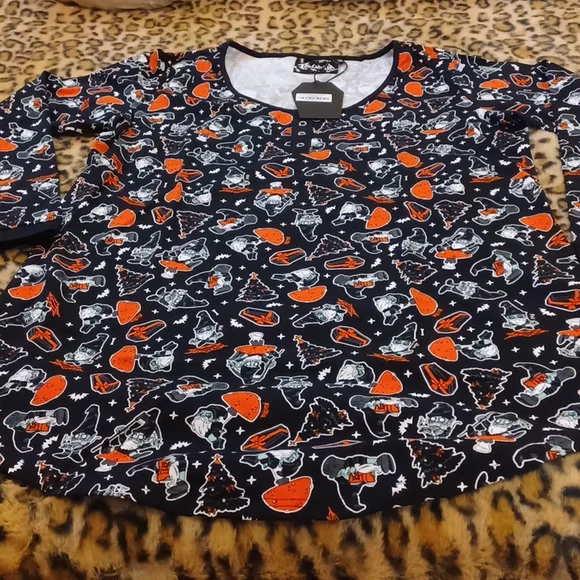 NWT KILLSTAR 2X SLEEPDRESS LONG-SLEEVED SUPER SOFT AND STRETCHY BLACK WITH ORANG - Picture 3 of 8